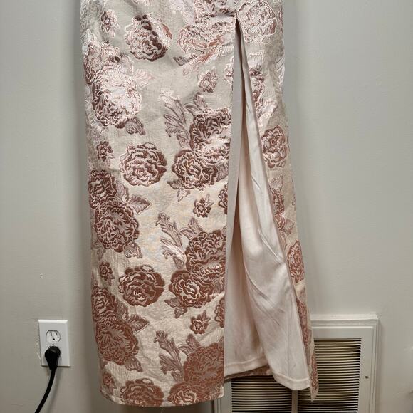 Lulus NEW Redefine Regal Pale Pink Floral Jacquard Strapless Large Maxi Dress - Picture 6 of 14